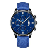 Fashion Sport Men's Stainless Steel Case Leather Band Quartz Analog Wrist Watch 