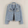 Fashion nail bead short denim jacket women's pearl diamond plus size jacket top  