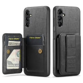 Fierre Shann Oil Wax Cow Leather Card Holder Back Phone Case, For Samsung Galaxy A14 5G, For Samsung Galaxy A53 5G, For Samsung Galaxy A73, For Samsung Galaxy A33 5G  