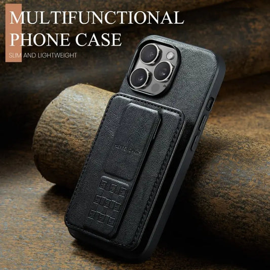 Fierre Shann Oil Wax Cow Leather Card Holder Back Phone Case, For iPhone 12 / 12 Pro, For iPhone 12 Pro Max  