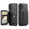 Fierre Shann Oil Wax Cow Leather Card Holder Back Phone Case, For iPhone 16, For iPhone 15 Pro Max, For iPhone 15 Pro, For iPhone 15 Plus  