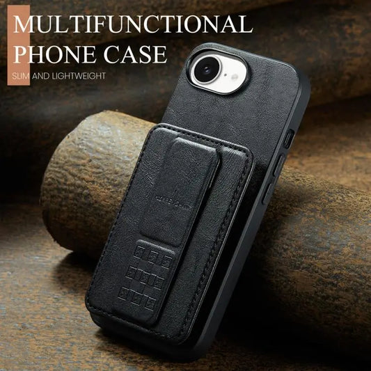 Fierre Shann Oil Wax Cow Leather Card Holder Back Phone Case, For iPhone 17e / 16e, For iPhone 17 Pro Max, For iPhone 17 Pro, For iPhone 17  