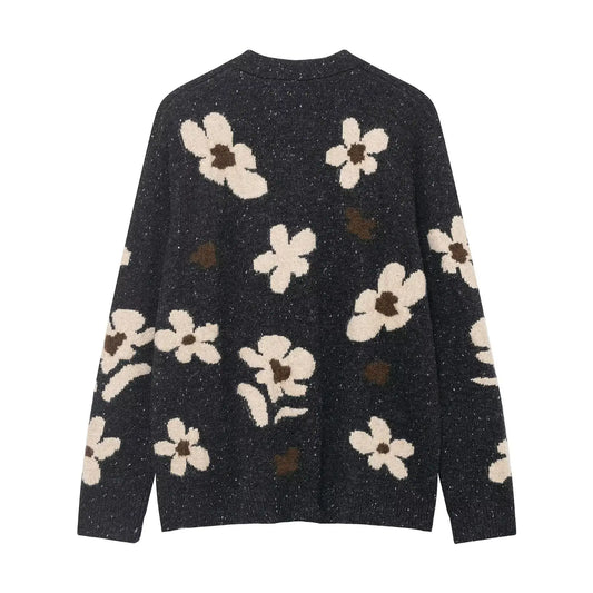 Flower jacquard knitted loose jacket  