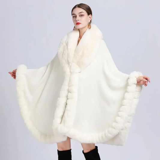 Fur Collar Shawl Cape Knitted Cardigan Baggy Coat  