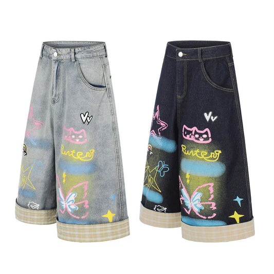 Hand drawn graffiti denim shorts  