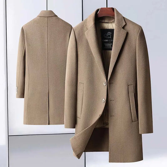 Handmade Double-faced Woolen Goods Mid-length Suit Collar Goose Down Removable Liner Casual Coat  