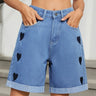 Heart-Pattern Rolled Hem Denim Shorts  