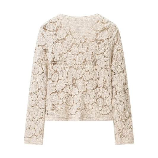 Hollow hook flower short knitted cardigan jacket  