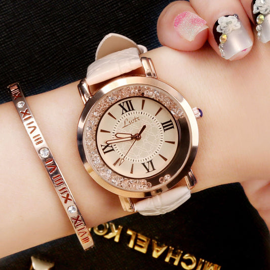 Ladies Watch Flowing Water Diamond British Watch Fashion Student Belt Watch Women  