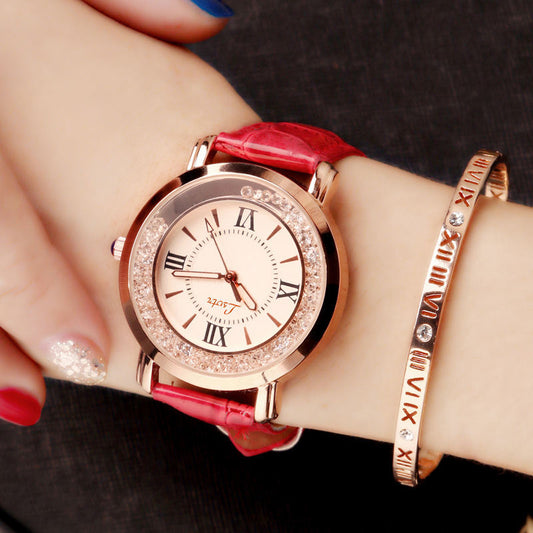 Ladies Watch Flowing Water Diamond British Watch Fashion Student Belt Watch Women  