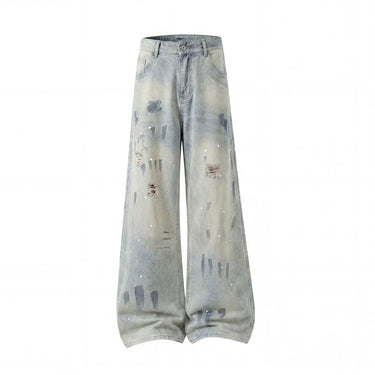 Lightweight Paint Splatter Ripped Jeans for Men  