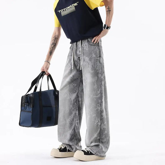 Linen-like Rayon Denim Pants Men Retro Long Pants  