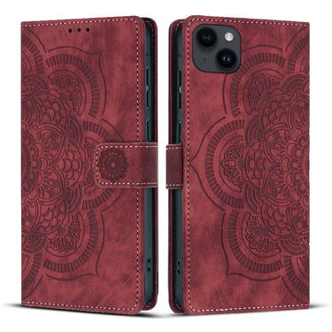Mandala Embossed Retro Frosted Leather Phone Case, For iPhone 15, For iPhone 14 Plus, For iPhone 14 / 13, For iPhone 14 Pro  