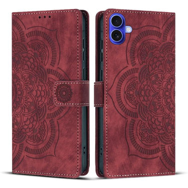 Mandala Embossed Retro Frosted Leather Phone Case, For iPhone 16, For iPhone 15 Pro Max, For iPhone 15 Pro, For iPhone 15 Plus  