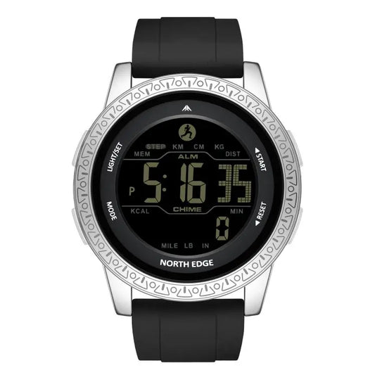 NORTH EDGE APOLLO Outdoor Waterproof Men Multi-Function Silicone Strap Smart Sports Watch  Black Silver
