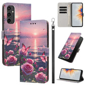 Painted Pattern Vegan Leather Phone Case with Strap, For Galaxy S24 Ultra 5G, For Galaxy S23 FE 5G, For Galaxy S23 Ultra 5G  