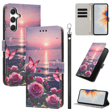 Painted Pattern Vegan Leather Phone Case with Strap, For Galaxy S26+ 5G, For Galaxy S26 Ultra 5G, For Galaxy S26 5G  