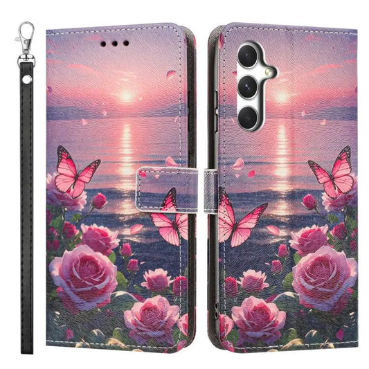 Painted Pattern Vegan Leather Phone Case with Strap, For Galaxy S26+ 5G, For Galaxy S26 Ultra 5G, For Galaxy S26 5G  