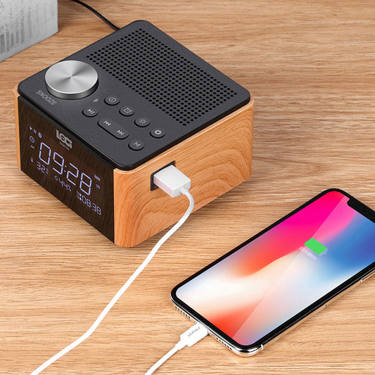Plug-in Bluetooth Home Hotel Bedside Bedroom Alarm Clock Subwoofer Mini Speaker  