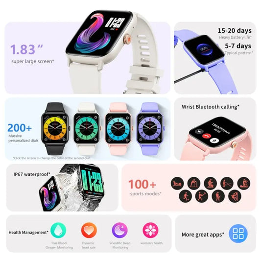 QS13 1.83 inch BT5.2 Smart Sport Watch, Support Bluetooth Call / Sleep / Blood Sugar / Blood Oxygen / Heart Rate / Blood Pressure Health Monitor - UTrano