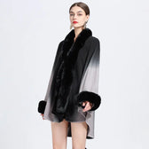 Rabbit Fur Collar Shawl Cape Knitted Cardigan Baggy Coat  