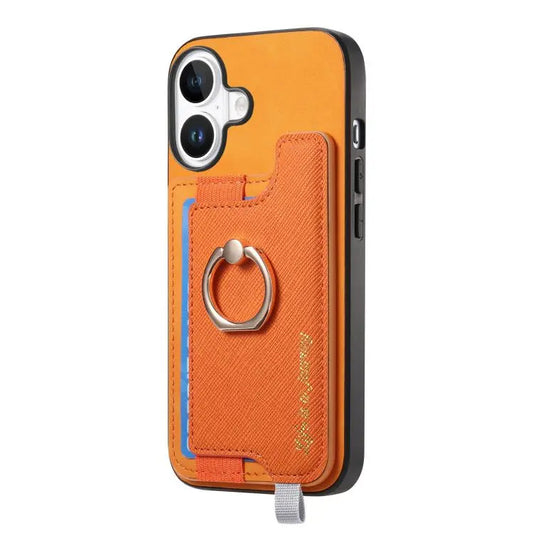 Retro Magsafe Cross Leather Ring Holder Card Bag Phone Case, For iPhone 17, For iPhone Air, For iPhone 16 Pro Max  
