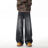 Retro Washed Denim Pants Men Loose Distressed Wide Leg Long Trousers  