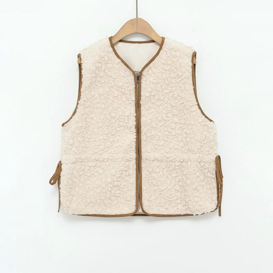 Round neck waist lambhair women's vest  