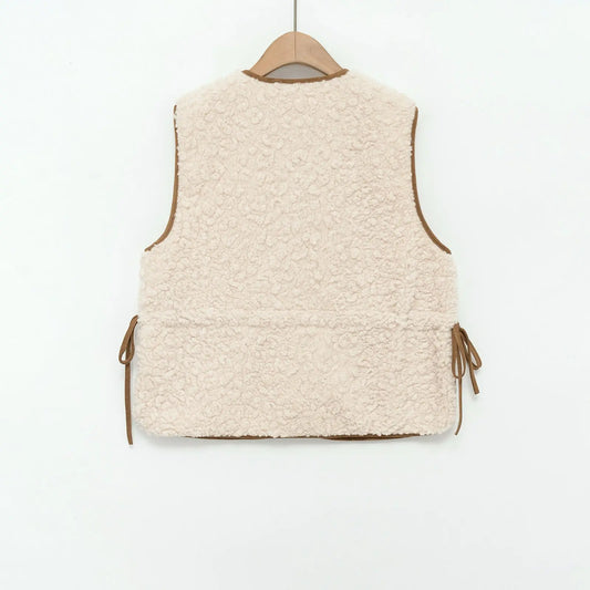Round neck waist lambhair women's vest  