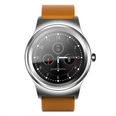 SMA-Round 1.28 inch Color Touch Screen Bluetooth Smart Watch, Waterproof, Support Voice Control / Heart Rate Monitor / Sleep Monitor / Bluetooth Camera, Compatible with Android and iOS System, SMA-Round/Orange Leather Strap, SMA-Round/Silver Leather Strap Utrano