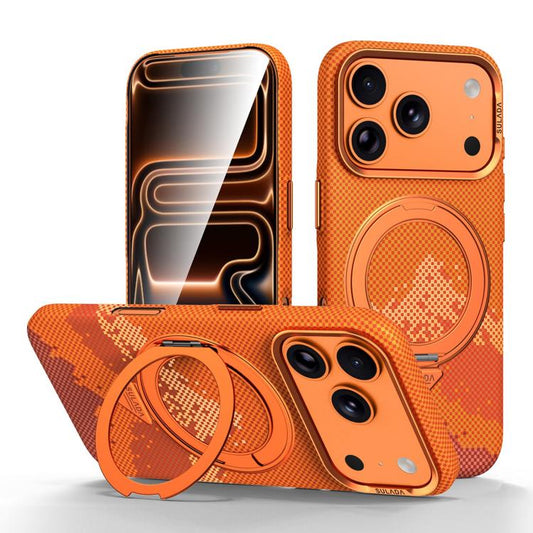 SULADA Kevlar Pixel Grid Texture Rotation Magnetic Holder Phone Case, For iPhone 17 Pro Max, For iPhone 17 Pro, For iPhone 17  