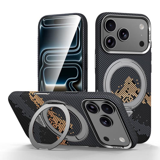 SULADA Kevlar Pixel Grid Texture Rotation Magnetic Holder Phone Case, For iPhone 17 Pro Max, For iPhone 17 Pro, For iPhone 17  