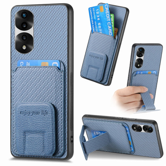 Carbon Fiber Card Bag Fold Stand Phone Case, For Honor 70 Pro, For Honor 70, For Honor Magic4 Pro, For Honor Magic4 5G