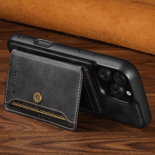 Suteni M4 Magnetic Card Bag MagSafe Leather Phone Case, For iPhone 17 Pro Max, For iPhone 17 Pro, For iPhone 17, For iPhone Air, For iPhone 16 Pro Max, For iPhone 16 Pro, For iPhone 16 Plus, For iPhone 16  