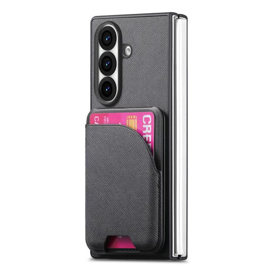 Twill Fabric Leather Skin Card Bag Magnetic Back Phone Case, For Galaxy Z Fold8 Ultra 5G, For Galaxy Z Fold7 5G, For Galaxy Z Fold6  