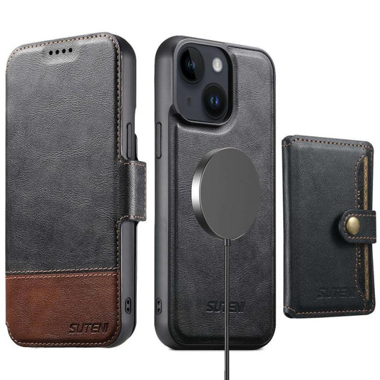 Suteni Q06S1 3-in-1 Splicing Detachable Wallet MagSafe Leather Phone Case, For iPhone 14, For iPhone 14 Pro, For iPhone 14 Pro Max, For iPhone 13 Pro Max, For iPhone 13 Pro, For iPhone 13, For iPhone 12, For iPhone 12 Pro Max  