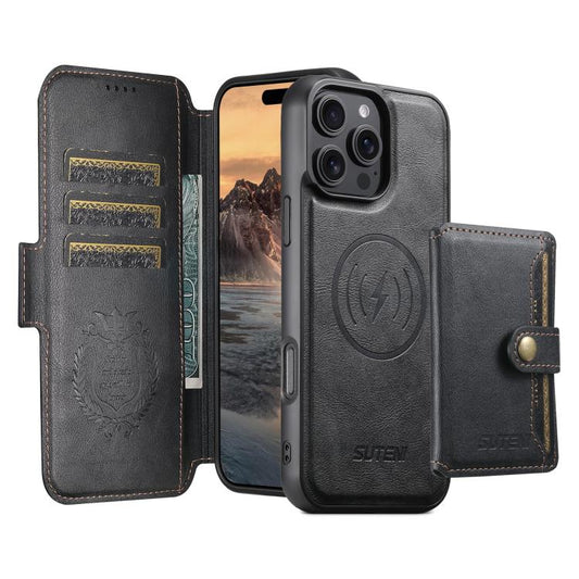 Suteni Q07S1 3-in-1 Detachable Wallet MagSafe Splicing Leather Phone Case, For iPhone 15 Pro Max, For iPhone 15 Pro, For iPhone 15 Plus, For iPhone 15, For iPhone 14 Plus, For iPhone 14, For iPhone 14 Pro, For iPhone 14 Pro Max  