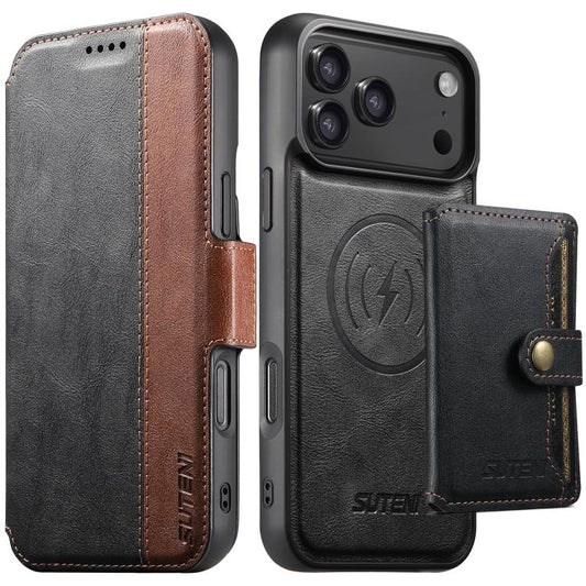 Suteni Q07S1 3-in-1 Detachable Wallet MagSafe Splicing Leather Phone Case, For iPhone 17 Pro Max, For iPhone 17 Pro, For iPhone 17, For iPhone Air, For iPhone 16 Pro Max, For iPhone 16 Pro, For iPhone 16 Plus, For iPhone 16