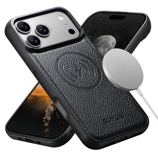 Suteni G5 Large Litchi Texture Vegan Leather Magnetic Back Phone Case, For iPhone 17 Pro Max, For iPhone 17 Pro, For iPhone 17, For iPhone 16 Pro Max, For iPhone 16 Pro, For iPhone 16 Plus, For iPhone 16, For iPhone 15 Pro Max, For iPhone 15 Pro       ...  