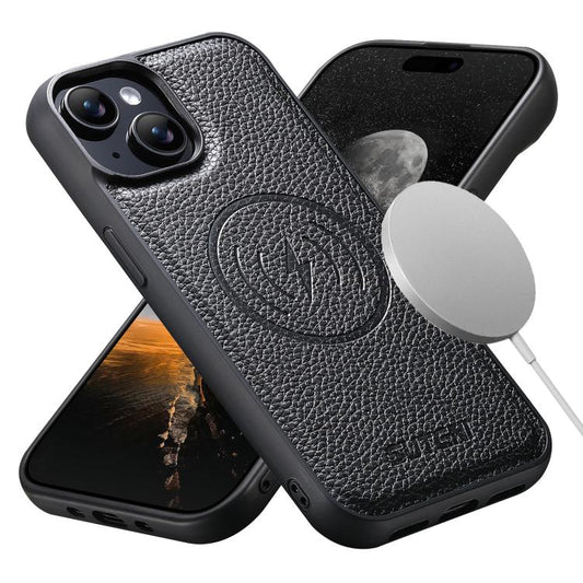 Suteni G5 Large Litchi Texture Vegan Leather Magnetic Back Phone Case, For iPhone 14, For iPhone 14 Pro, For iPhone 14 Pro Max, For iPhone 13 Pro Max, For iPhone 13 Pro, For iPhone 13  