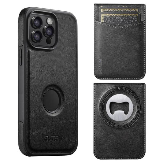 Suteni G1S5 2-in-1 Magnetic Detachable Bottle Opener Card Bag Cow Leather Back Phone Case, For iPhone 15 Pro Max, For iPhone 15 Pro, For iPhone 15 Plus, For iPhone 15, For iPhone 14 Plus, For iPhone 14, For iPhone 14 Pro, For iPhone 14 Pro Max  