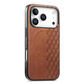 3D Grid Texture PU Magnetic Shockproof Phone Case, For iPhone 17 Pro, For iPhone Air, For iPhone 16 Pro, For iPhone 16  