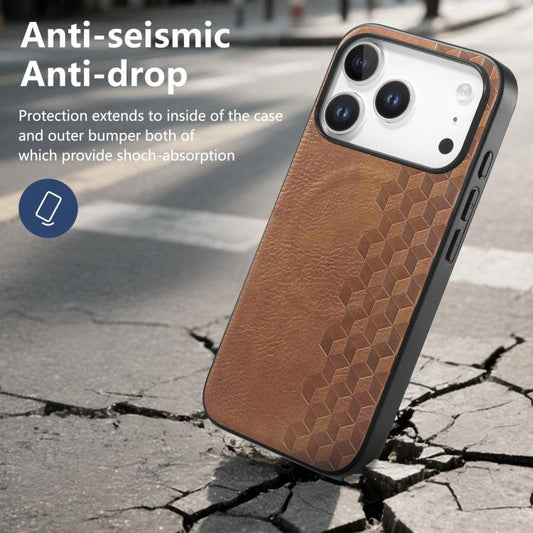 3D Grid Texture PU Magnetic Shockproof Phone Case, For iPhone 17 Pro, For iPhone Air, For iPhone 16 Pro, For iPhone 16