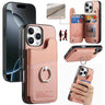 Twill Fabric Ring Multi-card Wallet Vegan Leather Phone Case, For iPhone 16 Pro Max, For iPhone 16 Pro, For iPhone 16 Plus  