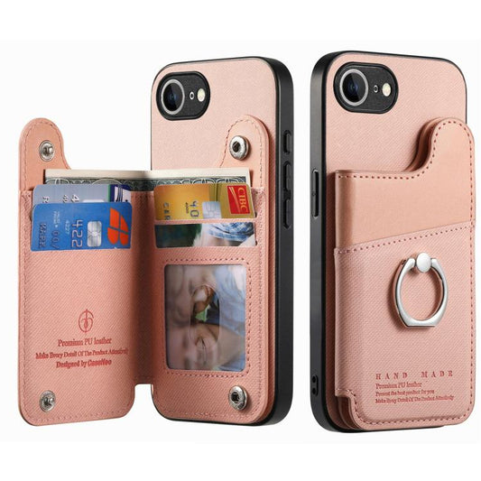 Twill Fabric Ring Multi-card Wallet Vegan Leather Phone Case, For iPhone 17e / 16e, For iPhone 17, For iPhone Air  