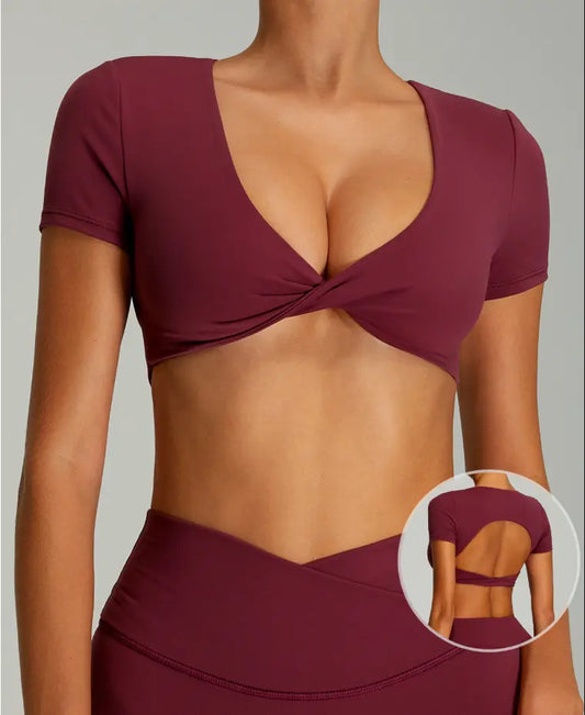 Sexy Backless Yoga Short Sleeve Women's Skin-Tight Fitness Workout T-Shirt Quick-Dry Wearable Yoga Top  