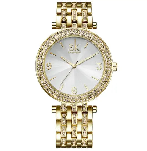 Shengke Luxury Women Watch Brands Crystal Sliver Dial Fashion Design Bracelet Watches Ladies Womenwrist Watches Relogio Feminino 