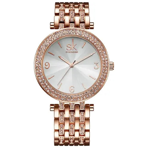 Shengke Luxury Women Watch Brands Crystal Sliver Dial Fashion Design Bracelet Watches Ladies Womenwrist Watches Relogio Feminino 