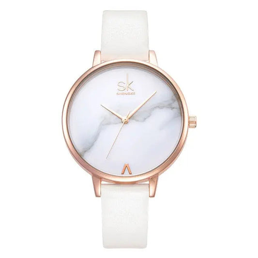 Shengke Top Brand Fashion Ladies Watches Leather Female Quartz Watch Women Thin Casual Strap Watch Reloj Mujer Marble Dial SK Utrano