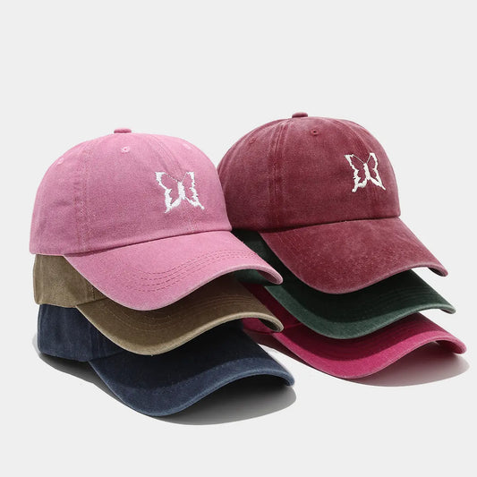 Soft Top Casual Peaked Cap Butterfly Embroidered Sun Hat  